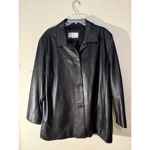 Sonoma Vintage Womens Black Lambskin Leather‎ Buttonfront Coat Size 1X